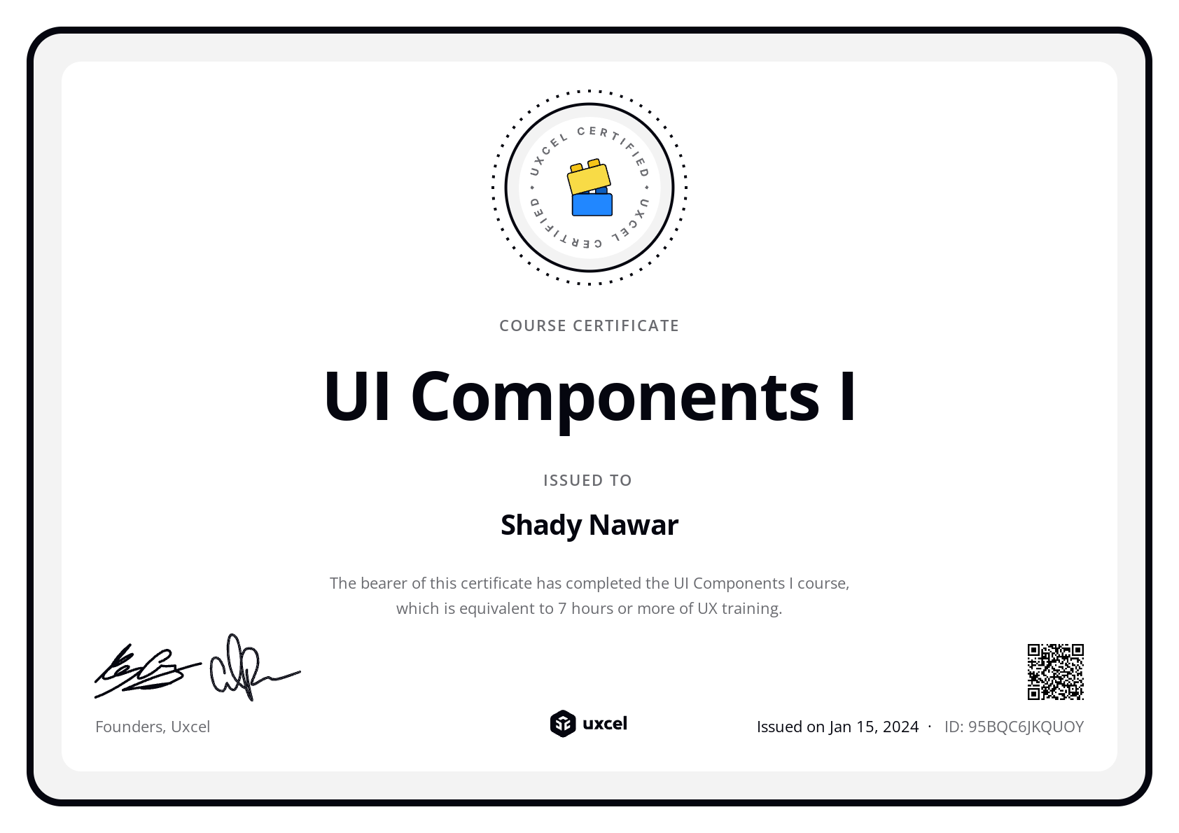 Shady Nawar's certificate